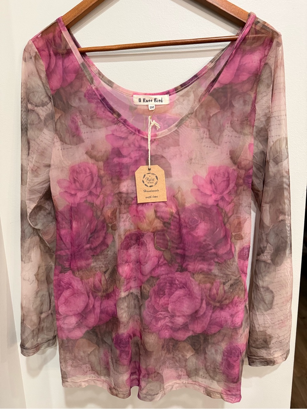 A Rare Bird Pink Floral Sheer Scoop-Neck Blouse